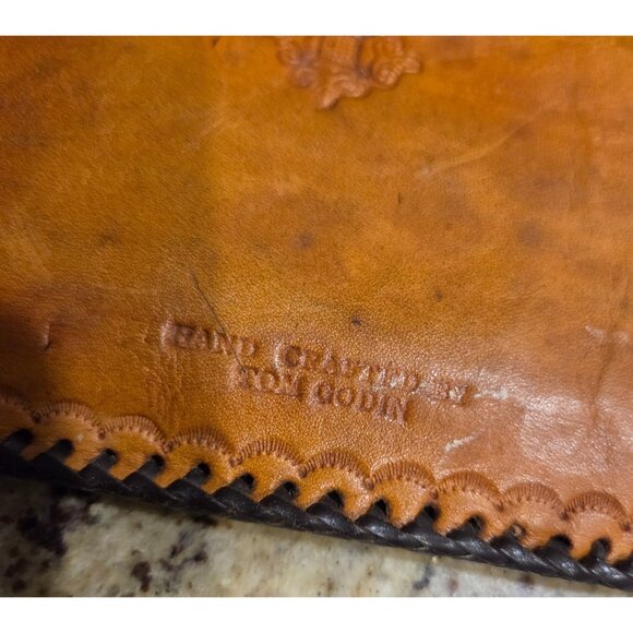 Vintage Handcrafted Tom Godin Leather G Silver Clutch Purse Western Embossed - Picture 9 of 16